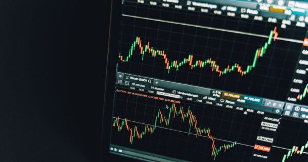 Close-up of a live cryptocurrency trading chart screen displaying dynamic market trends and analysis.