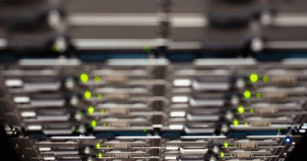 From above contemporary server cable trays without wires located in modern data center